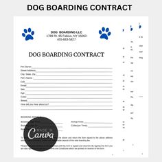 a dog boarding form with blue paw prints on it