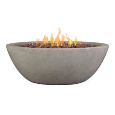 an outdoor fire pit with flames on the top and bottom, sitting in front of a white background