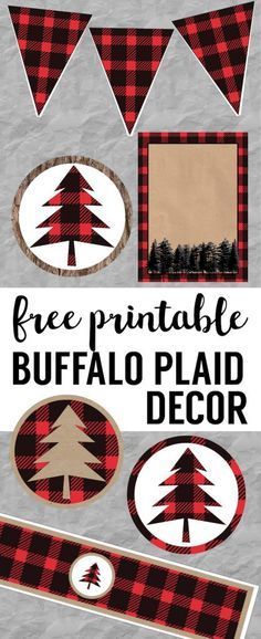 the buffalo plaid printable buffalo plaid christmas decor is shown in red, black and white