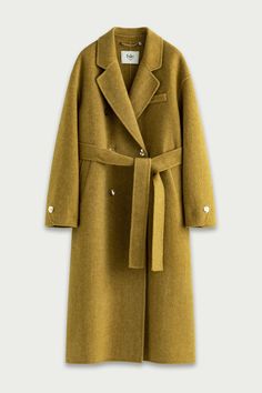 Fabric: 63.3% Wool 23.2% Polyester 5.8% Rabbit hair 4.1% Silk 2.3% Alpaca 0.8% Others Color: Turmeric Care: Dry clean This coat is made from luxuriously soft wool and silk fabric that will have you feeling chic while prioritizing comfort. Insert side pockets. Metal button detail and matching belt. Back vent. This coat features the trending double breasted with kimono sleeves frame. This color tone pairs effortlessly with any look to keep your wardrobe timeless and functional. Model is 173cm/5'8" Luxury Tailored Belted Wool Coat, Elegant Brown Belted Wool Coat, Luxury Brown Wool Coat, Luxury Brown Wool Coat With Button Closure, Chic Brown Wool Coat With Double-breasted Button Fastening, White Lilly, Epic Clothes, Coat Trends, Outwear Jackets