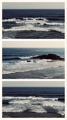 three different shots of the ocean with waves