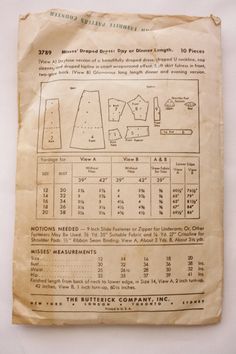 an old sheet of paper with instructions on how to sew