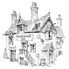 a drawing of a building with a sign that says cracklack inn on it