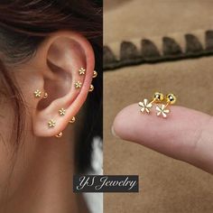 Womens Tiny Gold Flower Screw Back Stud Earrings Dainty Jewelry Surgical Steel | eBay Small Earrings Flower, Gold Stud Designs, Dainty Gold Flower Earrings For Gifts, Ear Rings For Women In Gold, Gold Flower Single Earring Jewelry, Gold Earring Design For Women, Dainty Gold Flower Earrings, Pierced, Gold Earrings Designs For Daily Use, Delicate Tiny Gold Flower Earrings