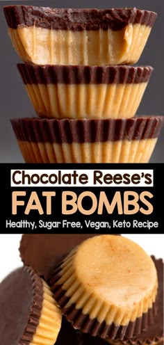 These healthy chocolate peanut butter fat bombs are an easy keto snack recipe that taste like biting into a Reeses peanut butter cup! #keto #recipe #ketosnack #healthysnack #fatbombs #chocolate #ketorecipe #healthy #peanutbutter #sugarfree #vegan Healthy Chocolate Peanut Butter, Sugar Free Snacks, Chocolate Covered Katie, Fat Bomb Recipe, Chocolate Peanut Butter Cups, Diet Breakfast Recipes, Chocolate And Peanut Butter, Keto Snack, Low Carb Chocolate