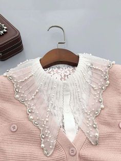 Faux Pearl & Lace Decor Dickey Collar | SHEIN USA Shirt Collar Embellishment, Lace Collar Shirt, Dickey Collar, Pearl Shirt, Half Shirt, Design Scarf, Pearl Lace