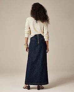 J.Crew: Denim Sailor Maxi Skirt For Women Chic Cotton Maxi Skirt, Fall Denim Maxi Skirt, Chic Full-length Denim Skirt For Fall, Chic Full Length Denim Skirt For Fall, Chic High-waist Cotton Maxi Skirt, Fall Full-length Cotton Maxi Skirt, Cotton Full-length Maxi Skirt For Fall, Long Jean Skirt, Skirt For Women