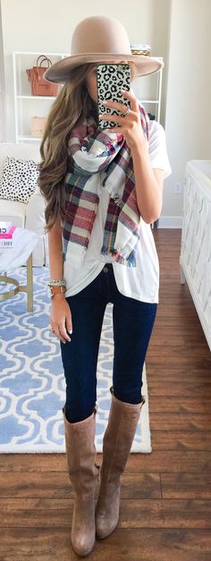 white tee + blanket scarf + tall boots + floppy hat. all from the #NSale The Cardigans, Fall Winter Wardrobe, Nordstrom Anniversary Sale, Inspiration Mode, Anniversary Sale, Fall Winter Outfits, Fall Wardrobe