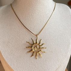 Beautiful Spiral Sun Charm Necklace  18k Gold Plated  Adjustable Length Gold Goddess Necklace, Cool Gold Necklaces, Sun Necklaces, Sun Clothing, Sun Jewelry Aesthetic, Sun Themed Jewelry, Swirl Necklace, Sun Hair Accessories, Sun Pendant Necklace