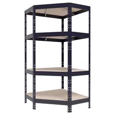 three tier shelving unit with beige carpeting on the bottom and two shelves below