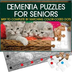 PRICES MAY VARY. JIGSAW PUZZLES FOR THE ELDERLY : Our Busy Kittens in a Basket picture puzzle for dementia patients was designed to be age-appropriate for elderly people living with memory-related conditions. Every alheimers activity puzzle includes 35 giant puzzle pieces that are color coded with 3 templates. Makes a great gift for nursing home residents! PUZZLES FOR SENIOR CITIZENS : This alzheimer puzzle is suitable for older people of all cognitive abilities. Unlike most puzzles for elderly Alzheimers Activities, Picture Puzzle, Keeping Busy, Sorting Games, Elderly People, Mental Health And Wellbeing, Picture Puzzles, Community Organizing, People Living