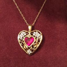 The Pendant Is 10k Gold And The 17” Chain Is 14k Gold. A Beautiful Piece Of Jewelry In New Condition (Never Worn). Price Is Firm On This Necklace. Ruby Heart Pendant, Fantasy Clothes, Ruby Heart, Neon Wallpaper, Antique Pendant, Beautiful Evening, Fantasy Clothing, Jewelry Lover, 10k Gold