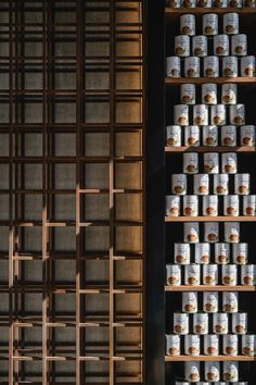 the shelves are filled with many different kinds of food