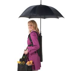 Go Go Gadget Umbrella! When you need both hands while out and about in the rain or sun, just deploy this cool new Hands Free Backpack Umbrella. This unique polyester umbrella is worn on the back and provides a 39.25" diameter canopy that protects you from the elements, while keeping both of your hands completely free. It's perfect when carrying bags and packages, walking the dog, texting on your phone, or even as a great sun shade on a blistering hot, summer day while you work outdoors. Get one Backpack Umbrella, Hammacher Schlemmer, Great Inventions, Umbrella Designs, Gadgets And Gizmos, Wrapping Ideas, Cool Inventions, Cool Stuff, Tech Gadgets