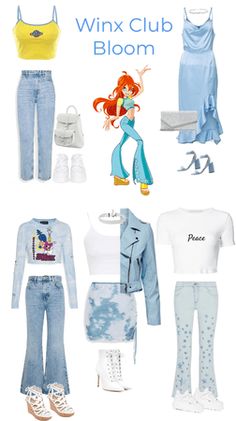 Winx Modern Outfits, Bloom And Flora Costume, Winx Club Outfits Bloom, Flora Winx Club Outfit Inspired, Bloom Winx Club Aesthetic Outfit, Wink Club Costume, Bloom Winx Outfits, Winx Club Bloom Outfits, Bloom Winx Club Outfits