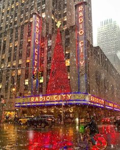 the radio city christmas tree is lit up