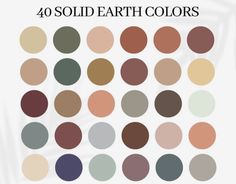 the color palettes for earth colors are shown in different shades and sizes, including red,