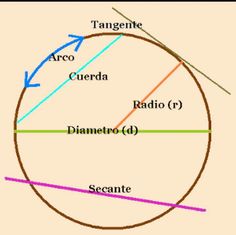 a circle with different lines in it and the words arco, cuerda, diamet