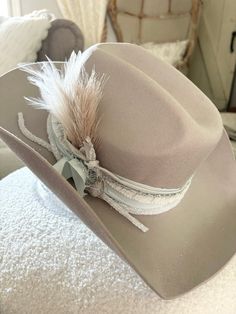 Women's cowboy hat  Boots not included  Decorative wool cowboy hat.  Geo quarts charm attached One size fits most  56-58  Adorable   All sales final. Birthday girl, bride to be, bachelorette fun.  Need a different color ? Message me. light gray  hat, blues , whites and creams and silvers Bride Cowgirl Hat With Aunflowers, Personalized Cowgirl Hat, Cowboy Hat For Women, Wedding Cowboy Hat Bride, Bride Hats Wedding, Cowboy Hat Making, Adjustable Gray Hat For Rodeo, Adjustable Western Gray Hat Band, Adjustable Gray Western Hat Band