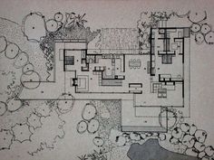 an architectural drawing of a house in the woods