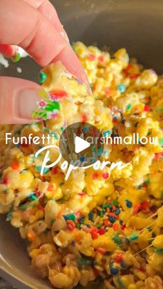 someone is adding sprinkles to food in a pan with the words funfetti