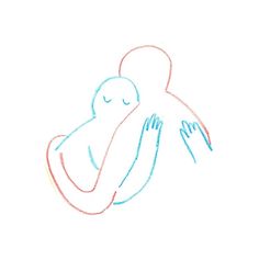 a drawing of a person holding a baby in their arms with one hand on the other arm