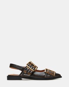 GRAYA Brown Distressed Slingback Flat | Women's Flats Leather Flat Slingback Pumps With Buckle Closure, Chic Slingback Flats With Buckle Closure, Slingback Flats, Women's Flats, Over The Top, Wide Straps, Fall Trends, Womens Flats, Steve Madden