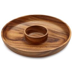 a wooden bowl and plate on a white background with clipping for text or image