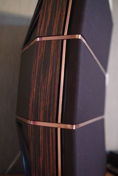 a close up of a speaker on a table