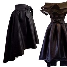 Beautiful Black Taffeta Hi-Low Pleated Skirt With Waistband Self-Tie... Turns Any Dressy Top Into Something Special. Size Is Junior Large But Fits A Misses 4 & 6. Measurements: Waist 26”. Front Length 21 3/4”. Back Length 34”. High Waist Satin Evening Skirt, High Waist Satin Skirt For Evening, Black Gathered Skirt For Evening, Satin Skirt For Fall Evening, Black Satin Full Skirt, Satin Skirt For Evening In Fall, Fall Evening Satin Skirt, Satin Ruffled Skirt For Party, Black Ruffled Party Skirt