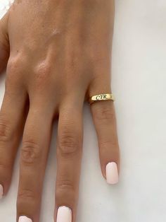 "Pinky ring, Engraved ring, Initial Ring, Personalized Ring, Stacking Ring The ring made of Best quality 18k Gold Plate Engraved letter/s, word, name in any language (The engraving in the pictured is in Hebrew) Choose your size , and your word / name - in any language let me know in the \"note to seller\" during checkout what you want. The product will arrive to you packed in gift box and padded envelope to maintain the product Our jewelry are water resistant and comes with 1 year warranty Thank Silver Signet Ring Women, Engraved Rings Personalized, Pinky Rings For Women, Pinky Signet Ring, Ring Initial, Summer Rings, Engraved Ring, Tiny Rings, Letter Ring