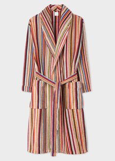 Men's 'Signature Stripe' Cotton Dressing Gown - Paul Smith US Mens Dressing Gown, Duvet Day, Cotton Dressing Gown, Towel Dress, Country Attire, Striped Shawl, Dressing Gown Robe, Soft Dress, Striped Towels