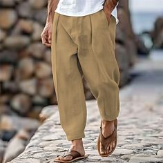 Season:Spring  Summer; Fabric:100% Cotton; Gender:Men's; Style:Fashion,Streetwear; Occasion:Holiday,Daily,Casual; Fit Type:Regular Fit; Function:Breathable,Comfort; Waistline:Mid Waist; Pattern:Plain; Design:Front Pocket,Pleats; Brand:OUKU; Pants Type:Trousers,Tapered Carrot Pants,Beach Pants,Summer Pants; Fly Type:Button; Front page:FF; Listing Date:07/19/2024 Carrot Pants, Daily Holidays, Cotton Linen Pants, Pants Summer, Beach Pants, Summer Pants, Plain Design, Light Hair, Type Of Pants