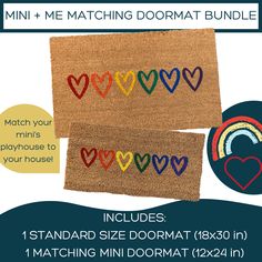 Doormat - Rainbow Hearts Matching Mini And Standard Doormat Set Playhouse Decor, Heart Rug, Weathered Paint, Playhouse Outdoor, Rainbow Hearts, Layered Rugs, Coir Doormat, Custom Doormat, Personalized Door Mats