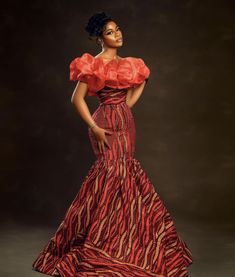 African Print Mermaid Dress, Burgundy African Dress, Fitted Organza Dresses For Prom, Fitted Organza Dress For Prom Season, Fishtail Gown With Ruffles For Evening, Evening Fishtail Gown With Ruffles, Fishtail Evening Gown With Ruffles, Fitted Floor-length Organza Dress, Fitted Organza Ball Gown For Evening