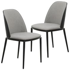 two grey chairs sitting next to each other