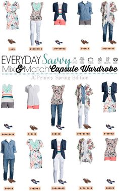 Here is a new spring & summer capsule wardrobe with all with items from JCPenney.   This capsule is fun and includes some great pattern mixing.  I am loving pastels for spring and this  JCPenney capsule is full of them. It includes fun floral and shades of mint, coral, and light blue. You will look great at most any occasion from hanging out with the kids at the park to a dinner date! Light Blue Clothing, Clothes Capsule Wardrobe, Capsule Dressing, Spring Summer Capsule Wardrobe, Fashion Pics