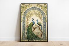 a painting with two peacocks on it