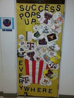 a door decorated with stickers and magnets