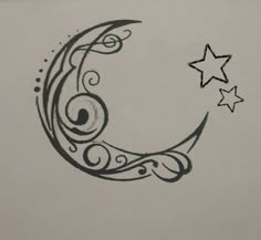 a drawing of a crescent with stars on it