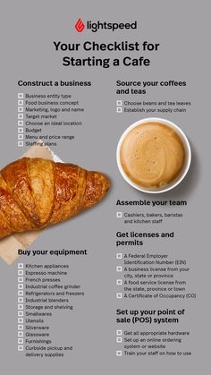 a recipe for starting a cafe with coffee and croissants on the side