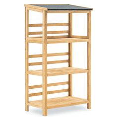 a wooden shelving unit with three shelves