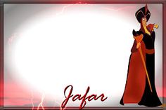 an animated image of a woman in red and black with the word jafar on it