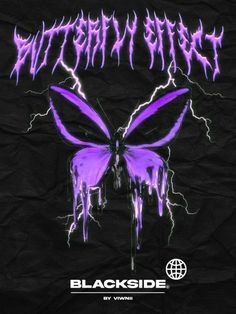 a purple butterfly with the words blackside on it's chest and lightning in the background