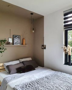 Color-block wall paint design for bedroom with brown color Brave Ground Wall Color Combination, Bedroom Color Combination, Bedroom Wall Paint, Bedroom Wall Colors, Brown Bedroom, Bedroom Color, Brown Walls