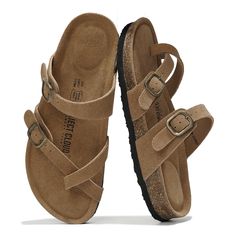 PRICES MAY VARY. Genuine Leather - Enjoy the perfect blend of comfort, style, and durability with Project Cloud's Genuine Leather womens sandals. Crafted with high-quality leather, these slides for women from Project Cloud offer a luxurious feel and a sophisticated look. Suede Insoles - Experience ultimate comfort and premium quality with 100% Genuine Suede insoles. Whether you're heading to the beach, or just running errands, our Project Cloud sandals are the perfect blend of style, comfort, an Brown Leather Slides For The Beach, Rugged Brown Sandals For Summer, Brown Buckle Closure Footbed Sandals For Beach, Durable Brown Outdoor Sandals, Brown Slides With Buckle Closure For Beach, Cloud Sandals, Elopement Outfit, Summer Leather Sandals, Comfortable Flip Flops