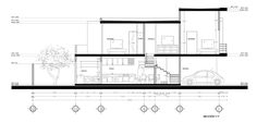 an architectural drawing shows the floor plan for a house with two levels and three stories