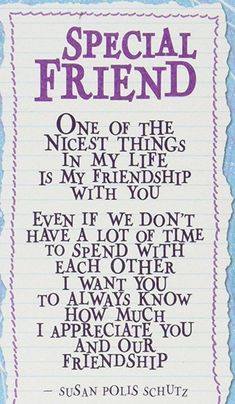 a note with the words special friend written in purple and blue ink on top of it