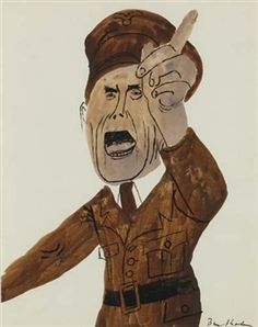 a drawing of a man in uniform holding his hand up to the side with both hands