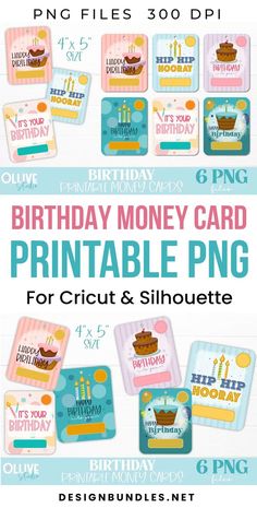 Birthday Money Card PNG Bundle | Printable Money Card PNG Birthday Money, Birthday Printables, Card Sizes